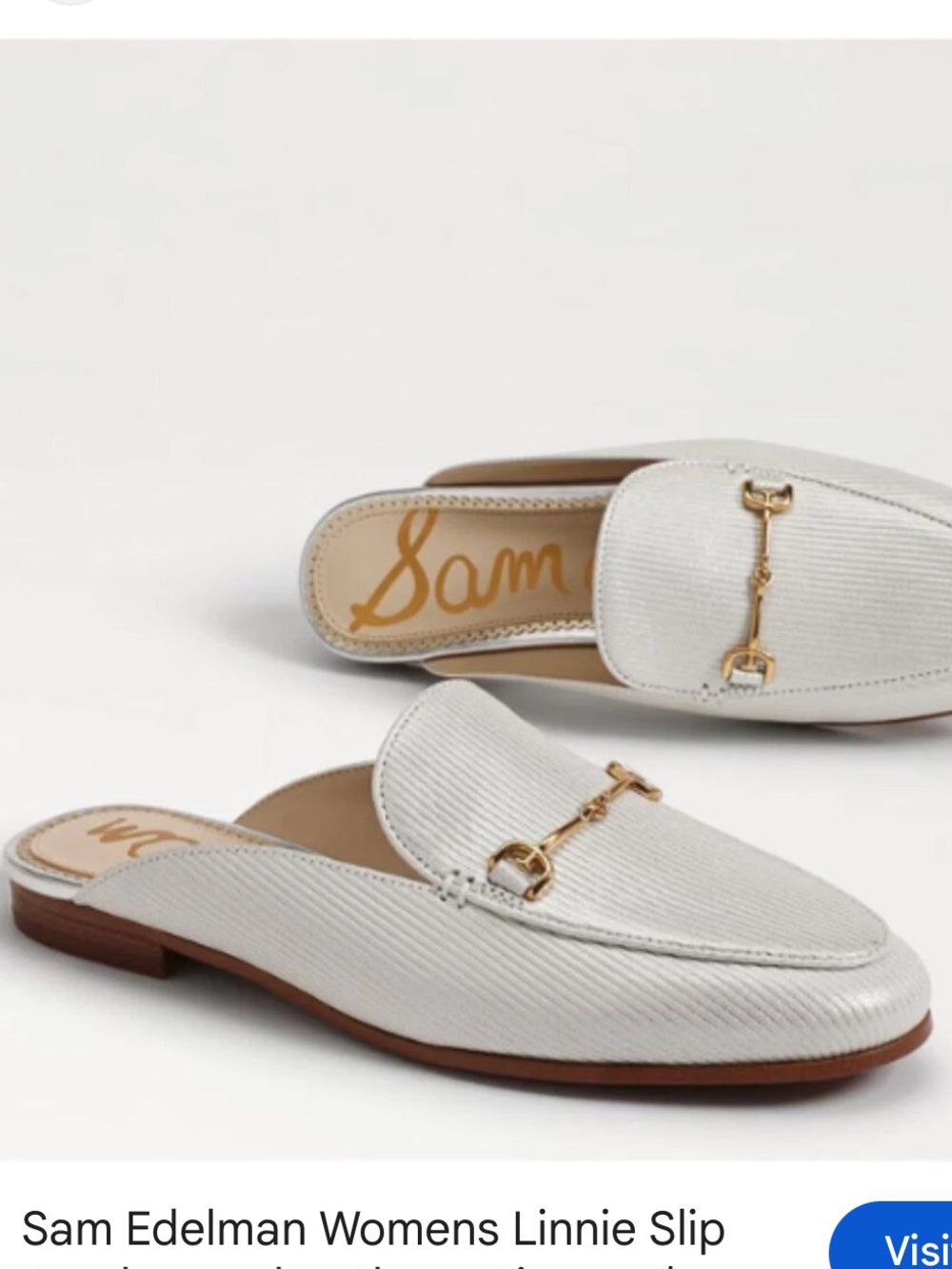 Sam Edelman White Leather Horsebit Slip-On Mules